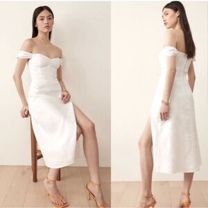 Reformation Off-Shoulder White Midi Dress